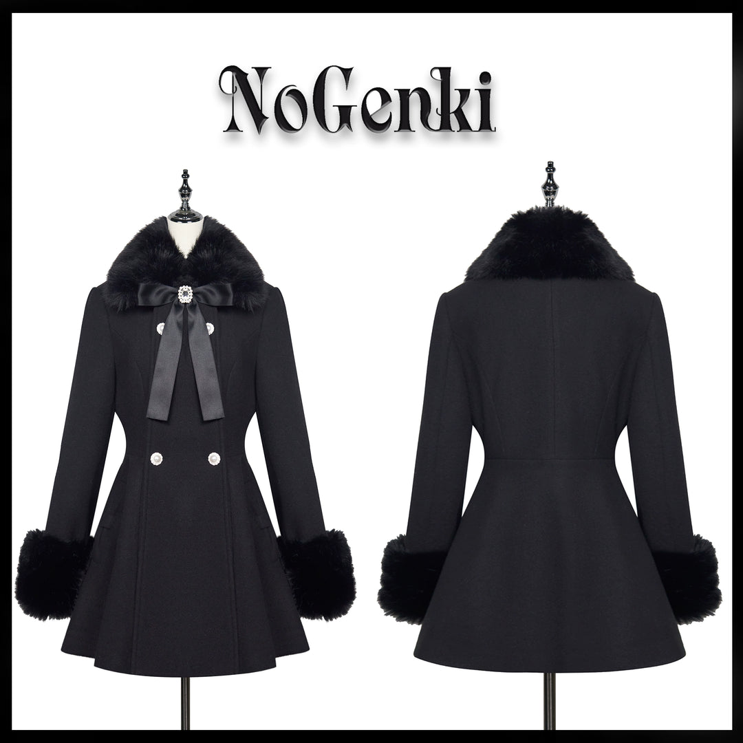 Jirai Kei Winter Coat Mid-length Coat Slim Fit Big Hem Coat (Black / S) 40570:674356