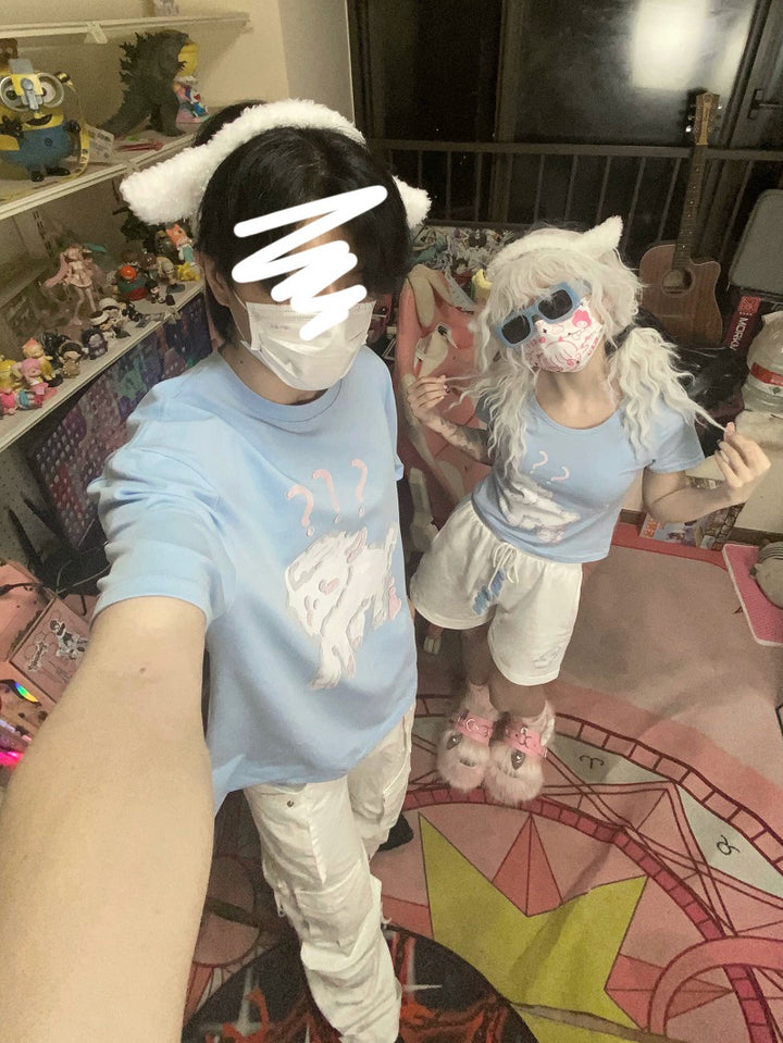 Kawaii Blue Pink Couples T-Shirt 29202:338776 29202:338776