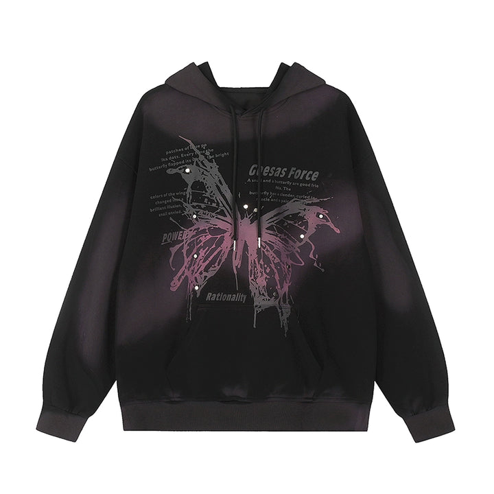 Plus Size Subculture Hoodie Butterfly Print Fleece Lined Top (L M XL) 39758:646404