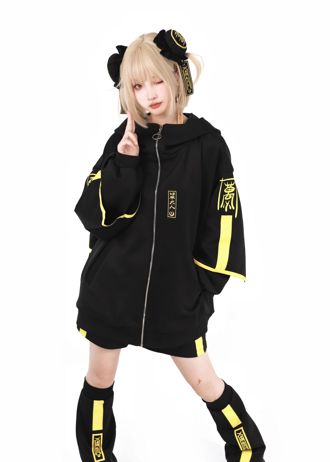 Jirai Kei Coat Black Yellow Plus Size Sports Set Night Glow Edition (L M XL / Coat) 29698:358444 (L M XL / Coat) 29698:358444