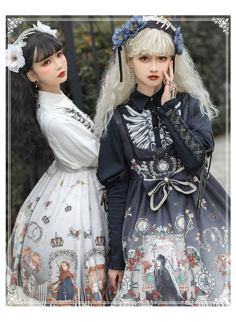 Gothic Lolita Dress Set Black White Lolita Blouse Dress Set 35536:495636