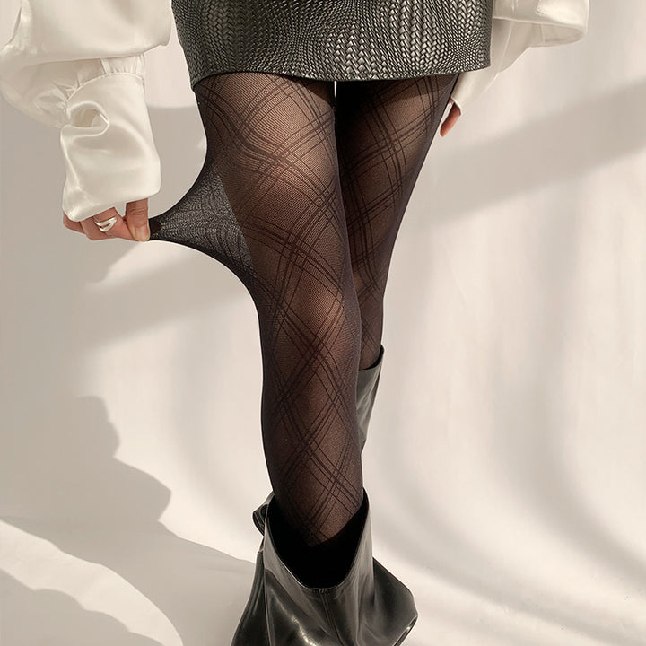 Black Pantyhose Diamond Patterned Tights Women Socks 42337:736635