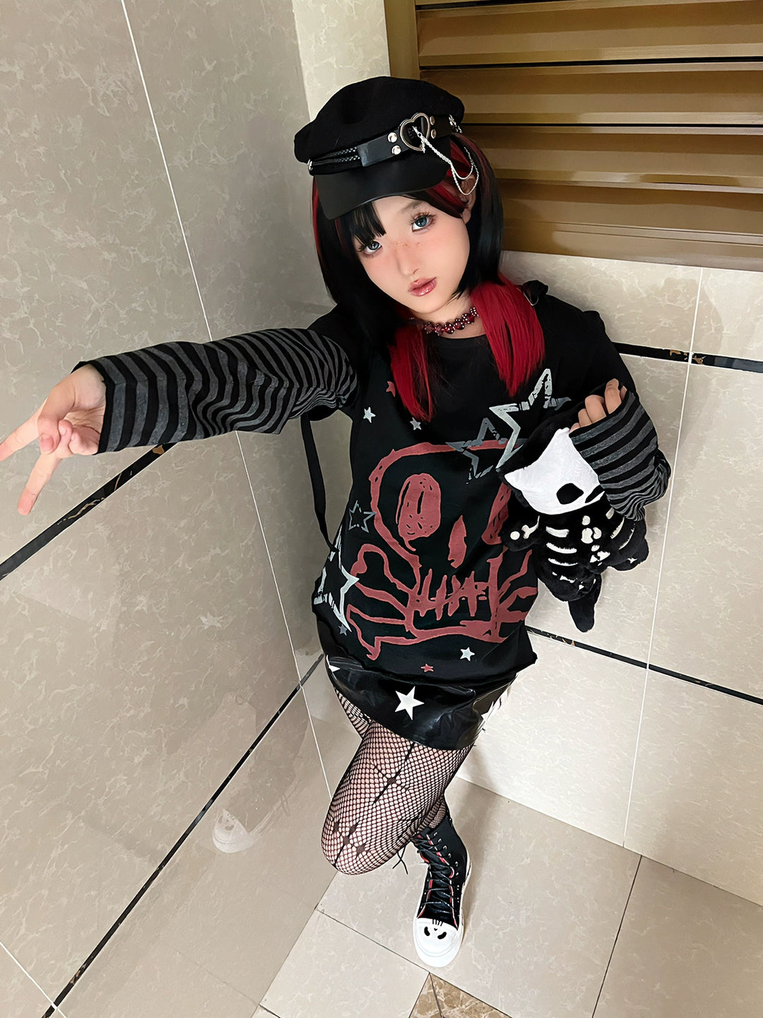 Punk T-shirt Long Sleeve T-shirt Printed Cotton Top 37710:577426