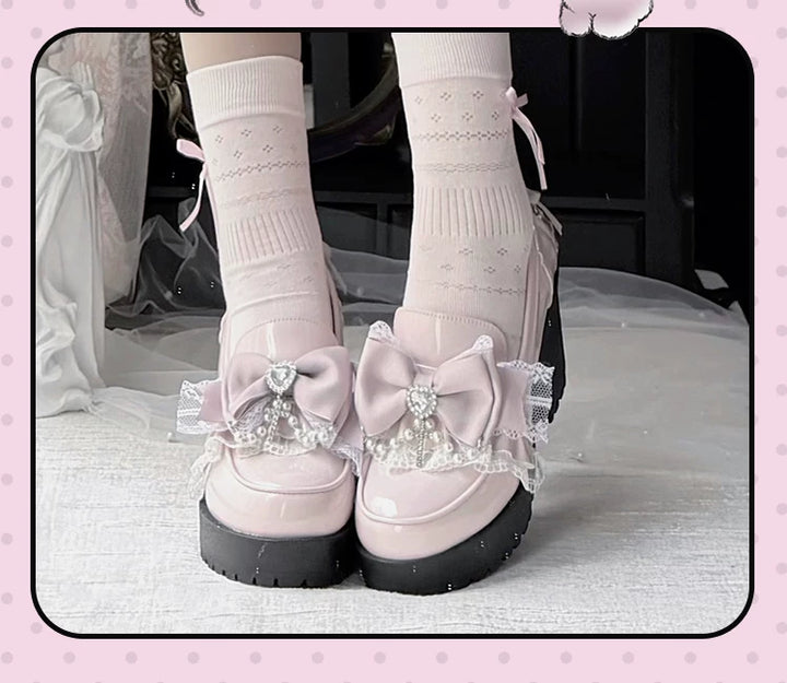 Jirai Kei Heeled Shoes, Pearl Chain and Cross Details 45695:860671