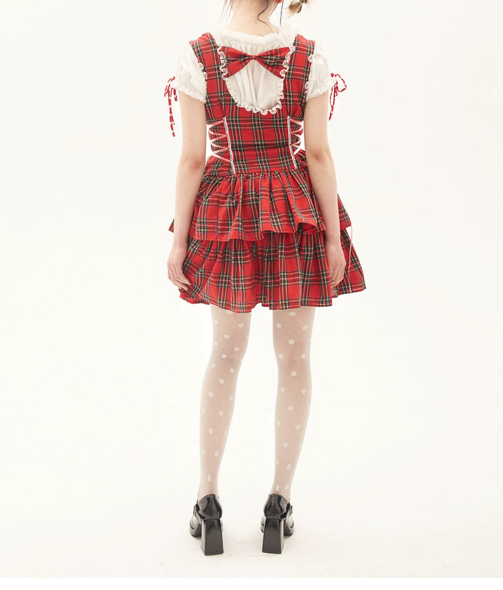 Lolita Dress Retro Red Plaid Dress Cool Girl Dress 36162:543234 36162:543234