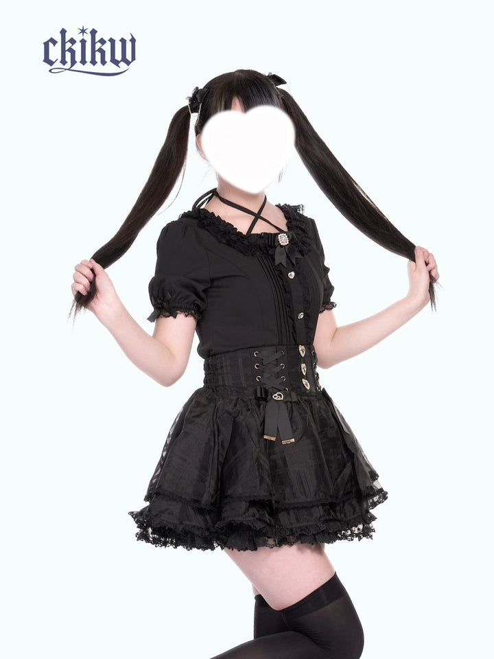 High-Waist Ryousangata Skirt, Tiered Ruffles 43612:780895