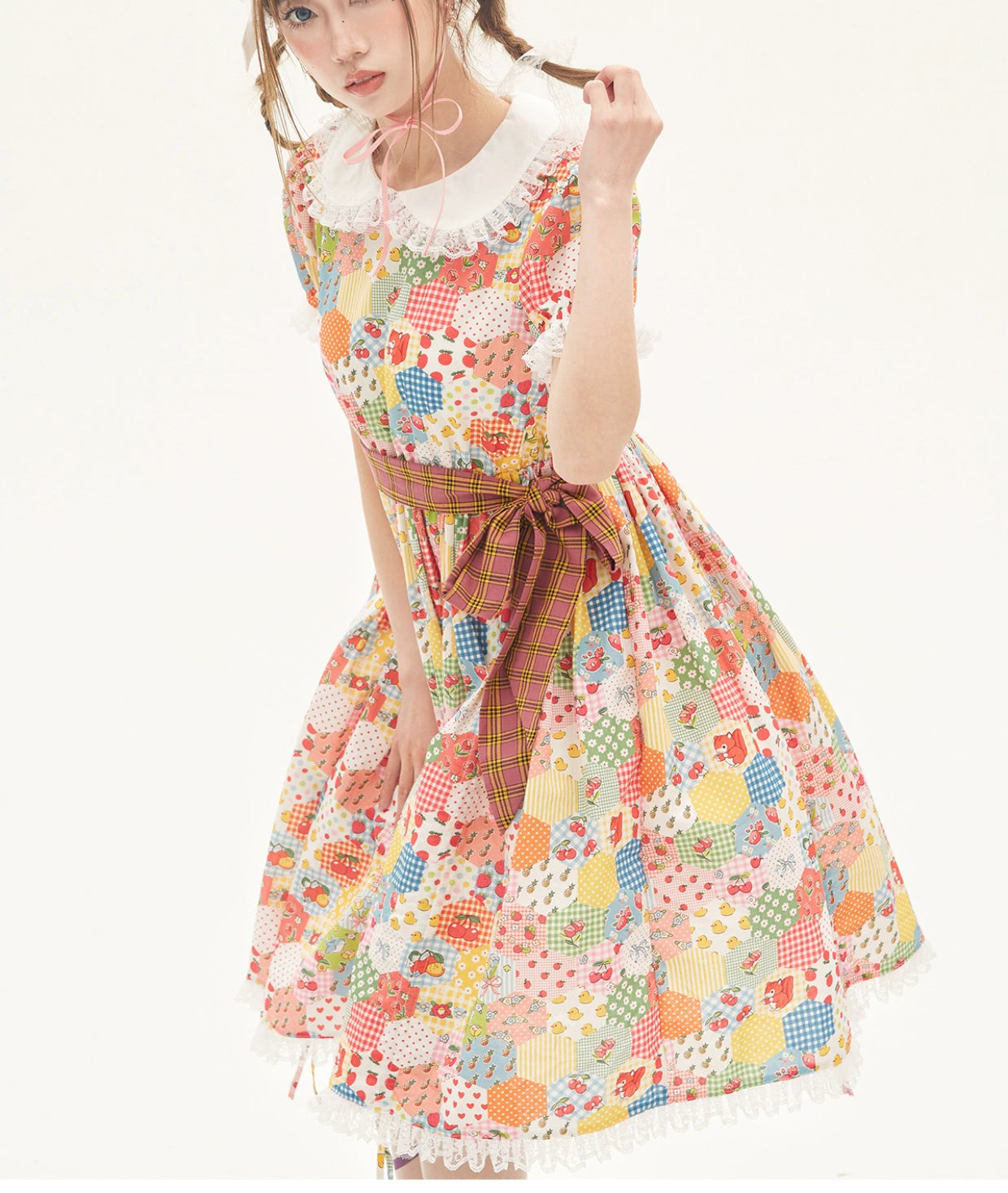 Sweet Lolita Dress Kidcore Floral Dress Drawstring Dress 36156:543120