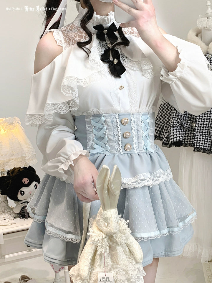 Ryousangata High-waist Skirt, Tiered Hem 44003:792854