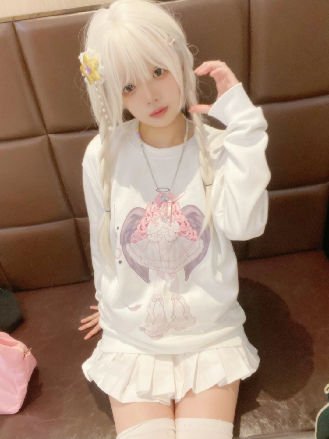 Tenshi Kaiwai Hoodie Angel Print Sweatshirt White Top 38084:579602