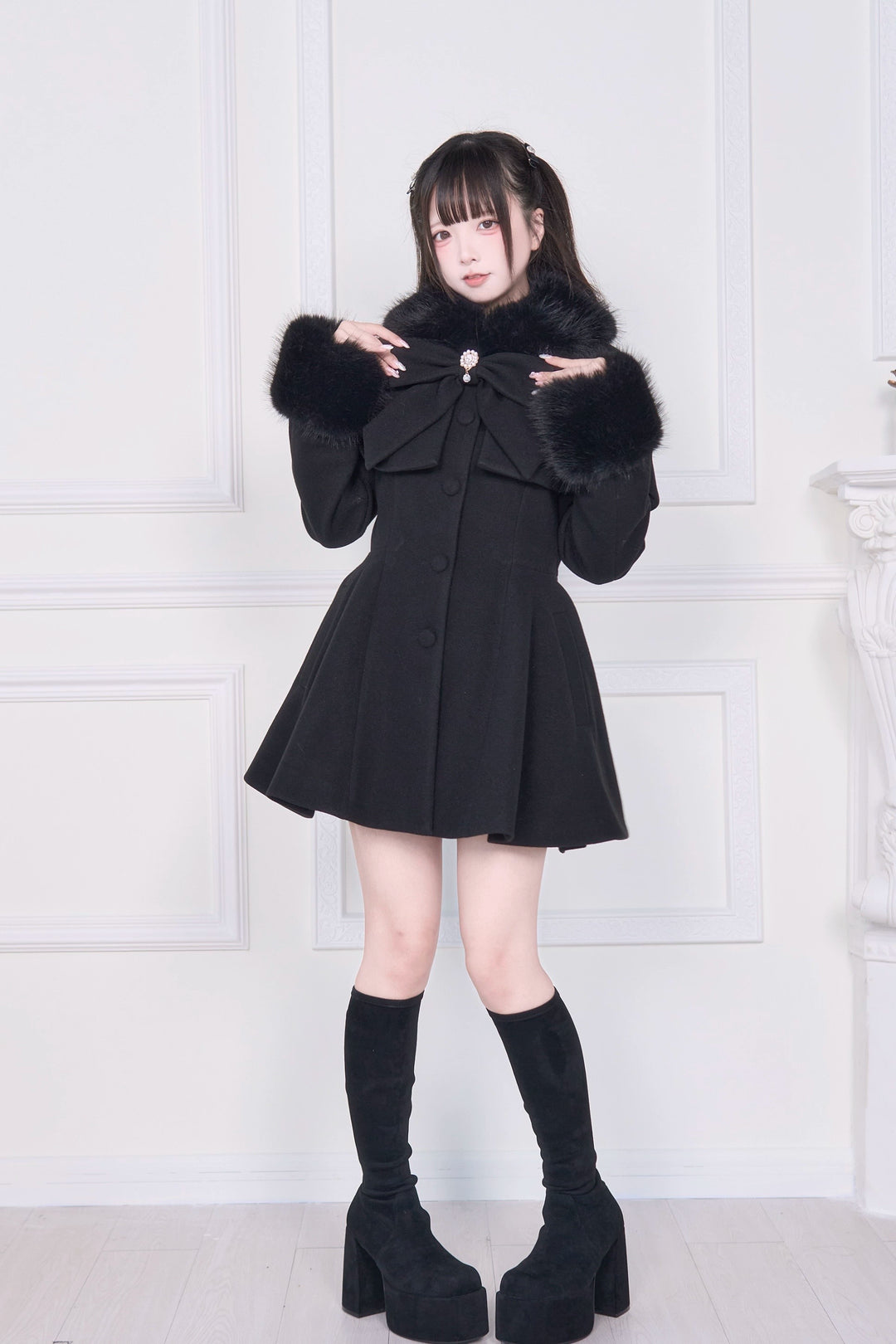 Ryousangata Winter Coat, Faux Fur, Detachable Bow & Cape 44066:794470