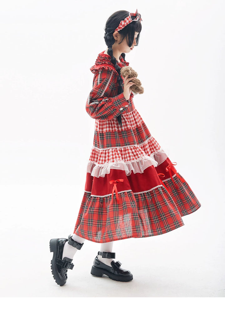 Sweet Lolita Dress Kawaii Dress Retro Dress Red Plaid Dress 36148:542796 36148:542796