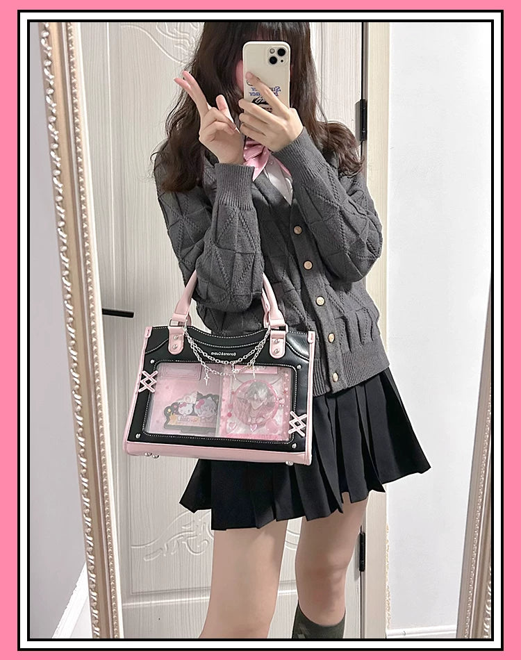 Y2K Square Shaped Ita Bag, Clear Window & Star Chain 45418:848158