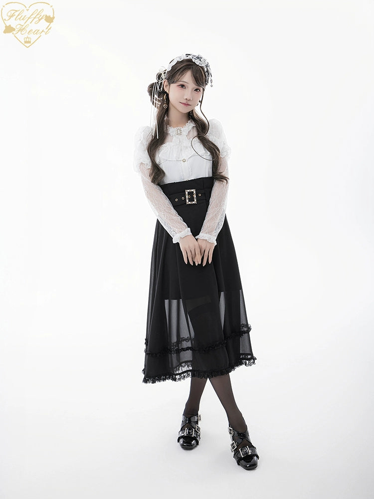 Lace-sleeves Jirai Kei Blouse & Voile Skirt With Detachable Belt 42954:758908