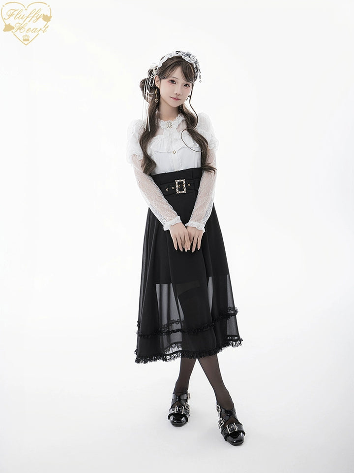 Lace-sleeves Jirai Kei Blouse & Voile Skirt With Detachable Belt 42954:758908