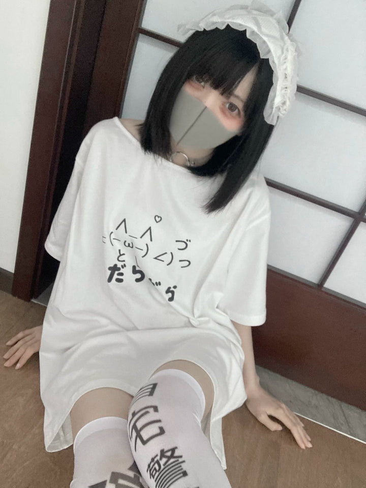 Oversize Kawaii T-shirt Emoticon Print Cotton T-shirt 37654:606508