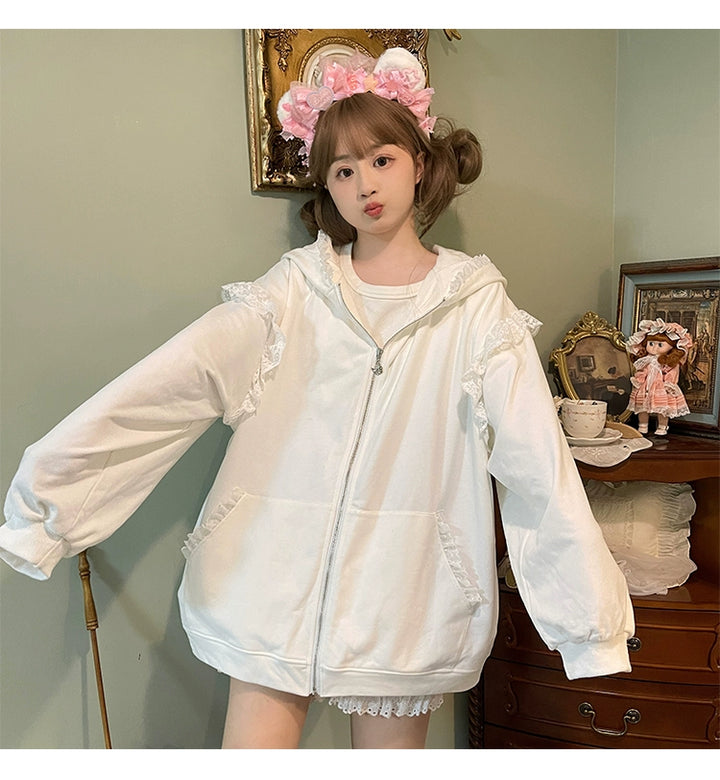 Fairy Kei Bunny Ears Hoodie Lace Coat Multicolor 22654:345444 22654:345444