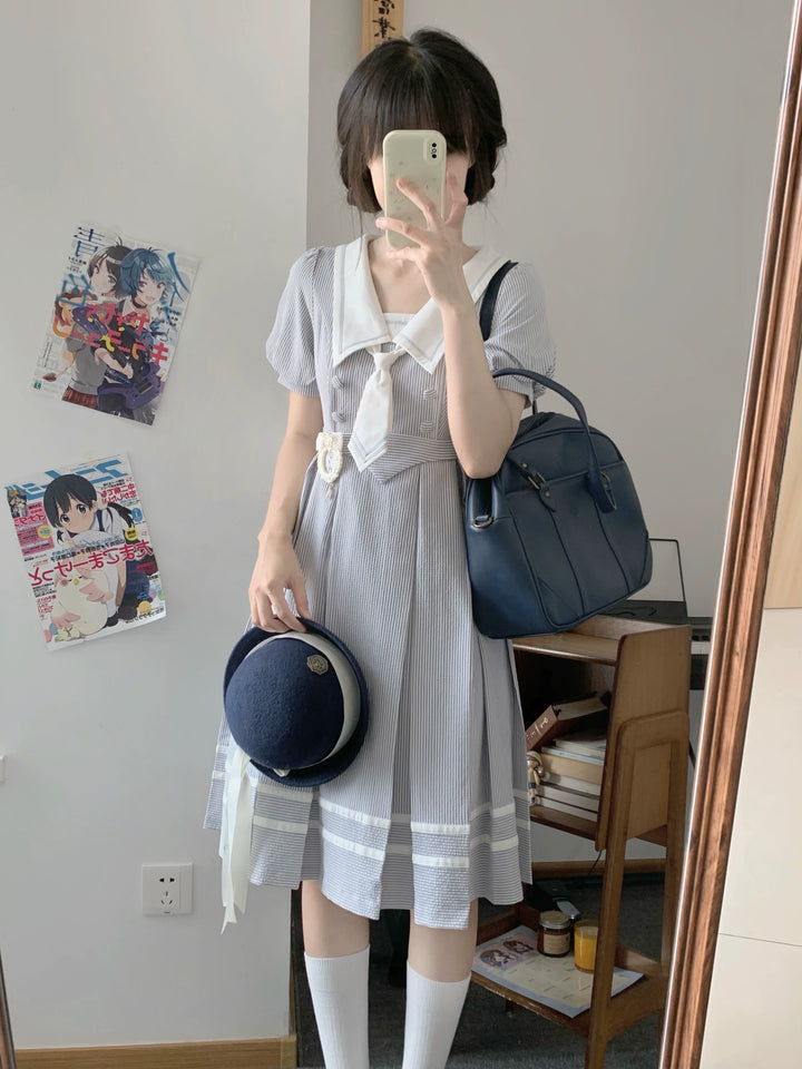 Summer JK Uniform Striped Dress, Sailor Collar 43627:781365