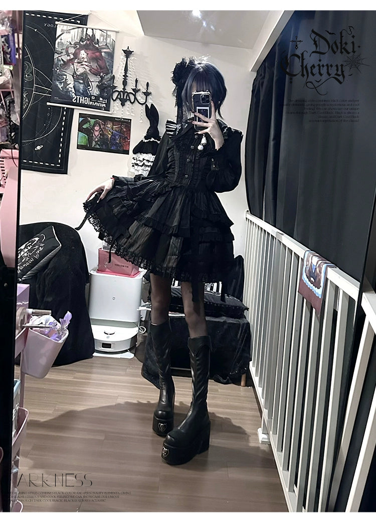 Gothic Lolita Black OP Dress, Bat Wing Collar 44074:795976