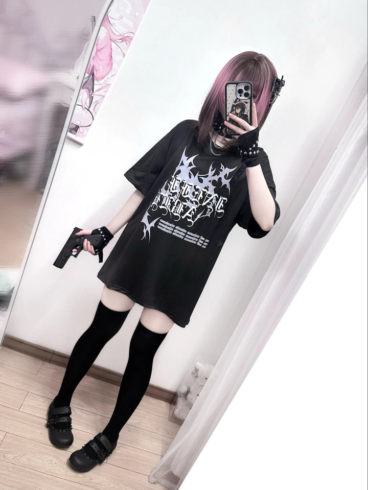Subculture Oversized T-shirt, Printed Gothic Words 45015:838781