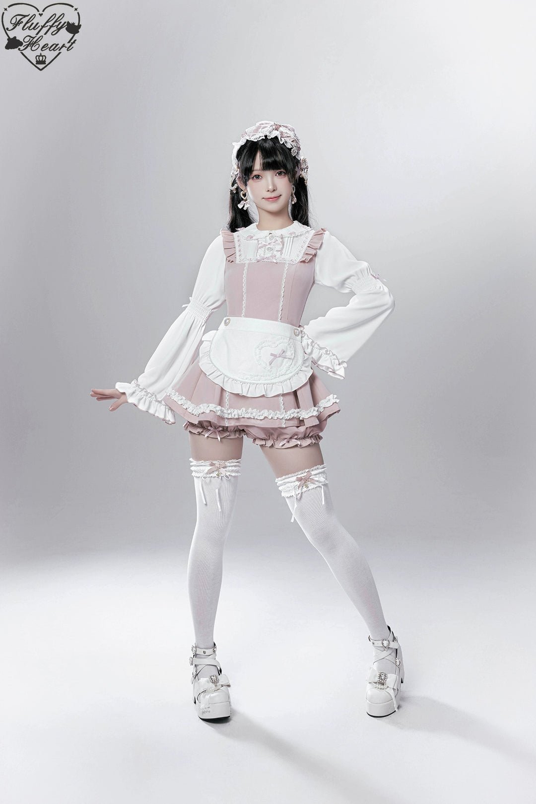 【Fluffy Heart】橱窗人偶日系女仆感可拆卸围裙萌系套装 现货 44119:796751