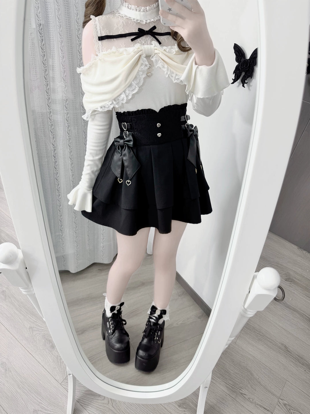 Seiso Kei Sweater and High Waist Skirt Set, Open-Shoulder 45989:871681