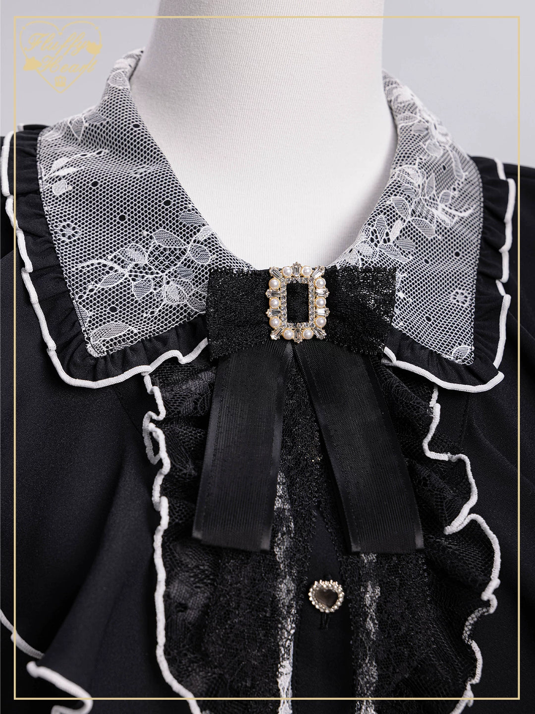 Jirai Kei Long-Sleeved Shirt, Ruffled Collar 45128:835587