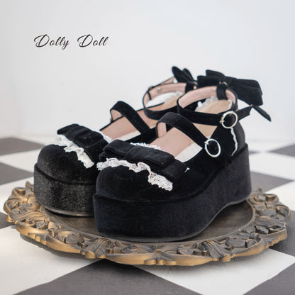 Lolita Shoes Round-Toe Platform Shoes With Velvet Bow 37132:552696