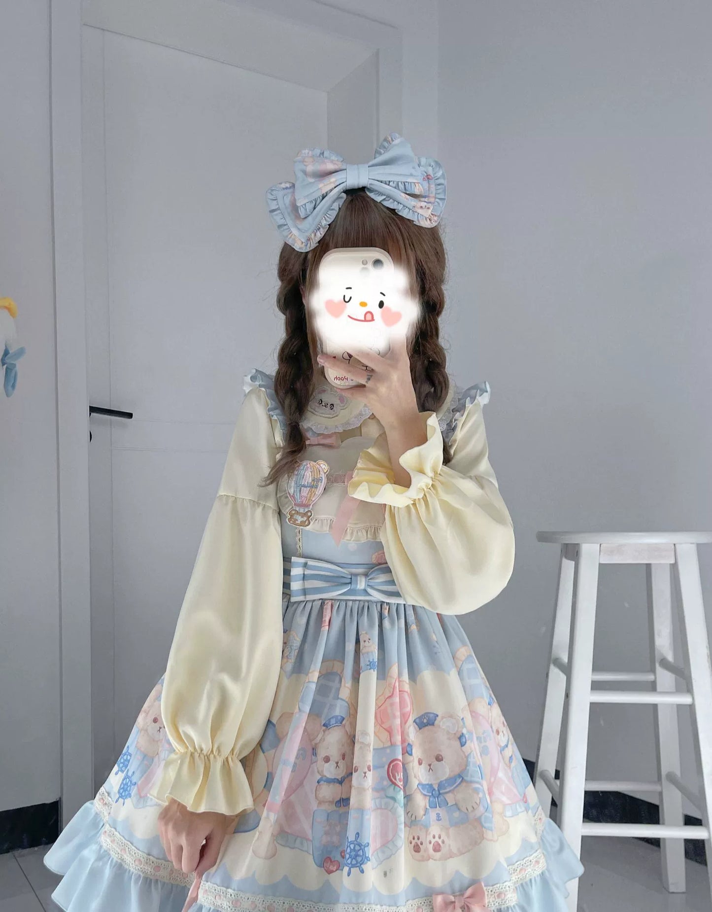 Sweet Lolita Dress Bear Print Jumper Dress Kawaii Salopette 37288:555338