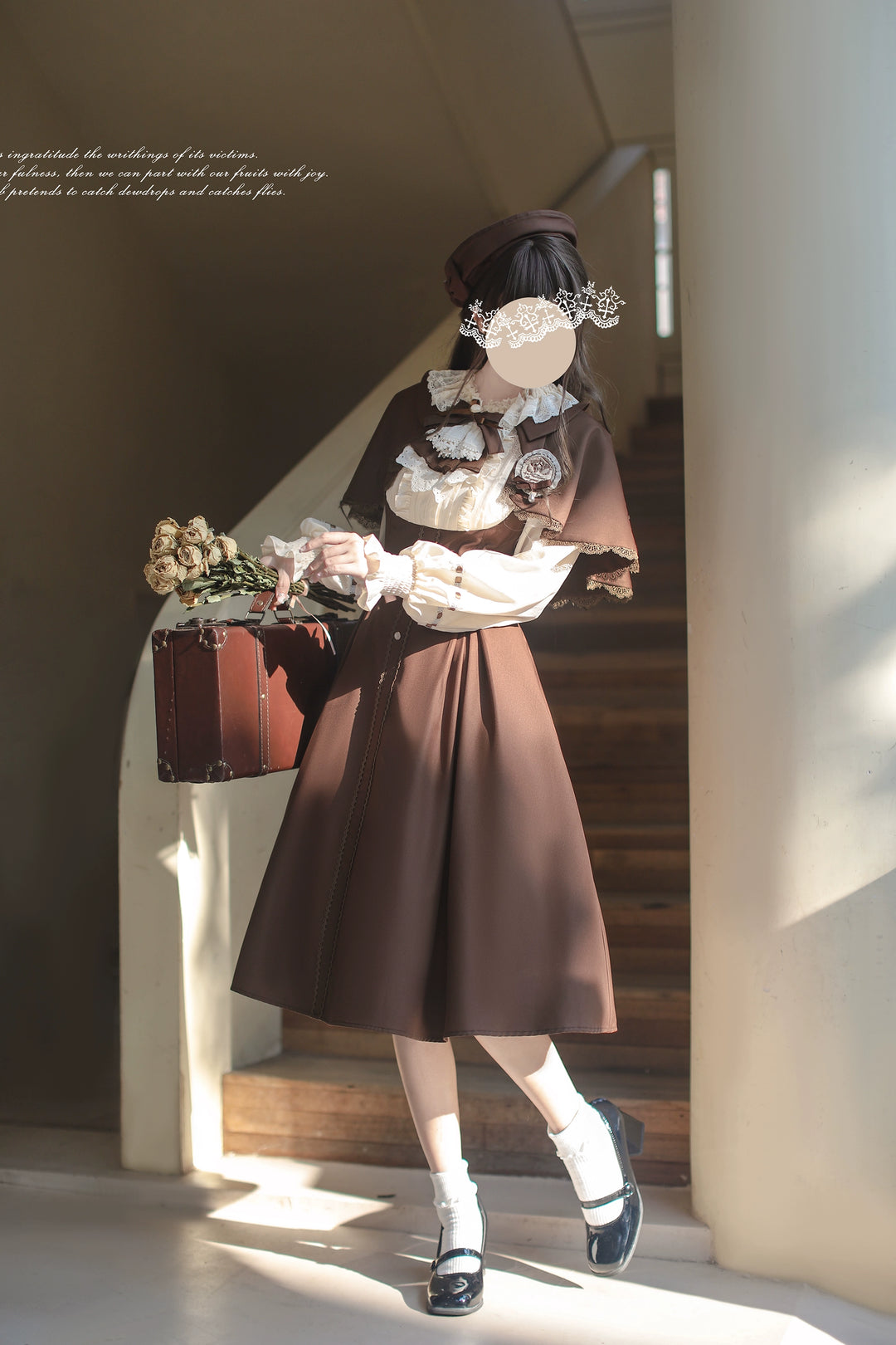 Elegant Lolita Brown and Beige OP Dress Set 44124:797973