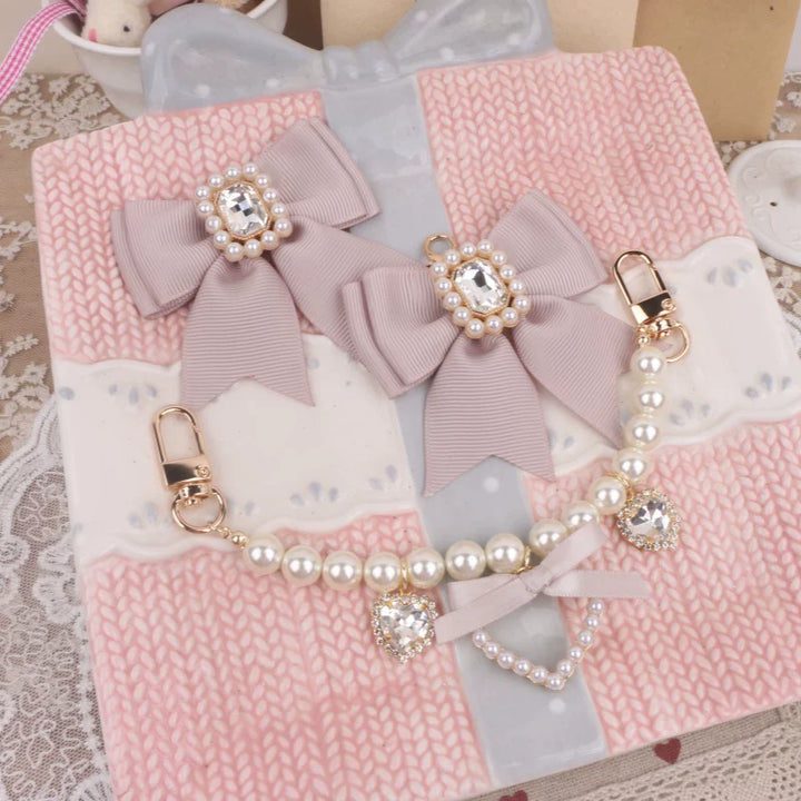 Ryousangata Bag Chain & Bow Charm, Heart-Shaped Rhinestone 45075:839445