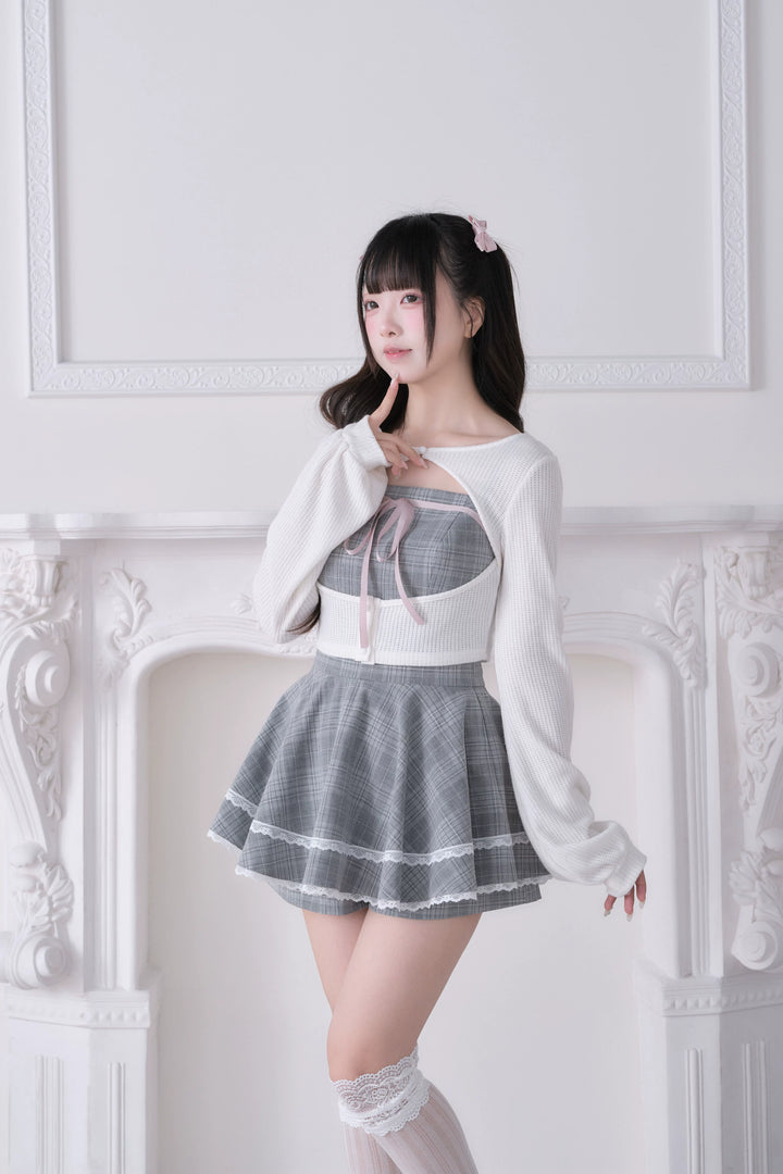 Ryousangata Plaid Dress, Knit Bolero & Elastic Shorts 44815:822695