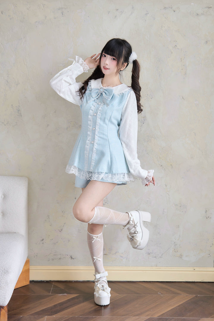 Jirai Kei Dress Set Water Blue Dress And Shorts Set 41436:700040