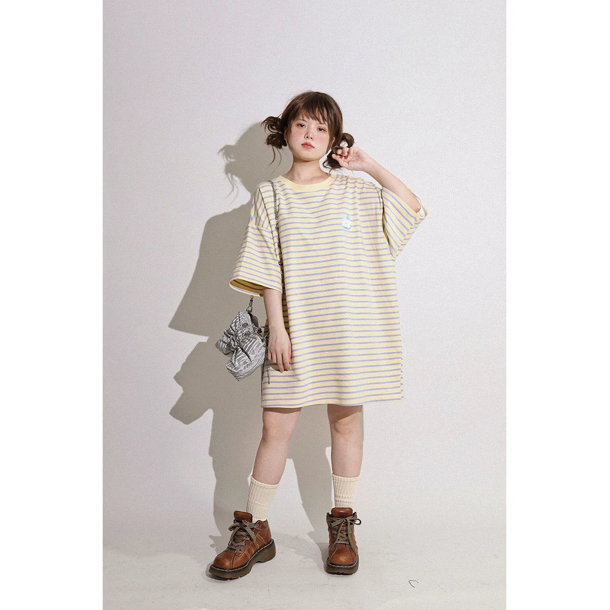 Kawaii Aesthetic Shirt Striped Short Sleeve Cotton Top 36562:518566