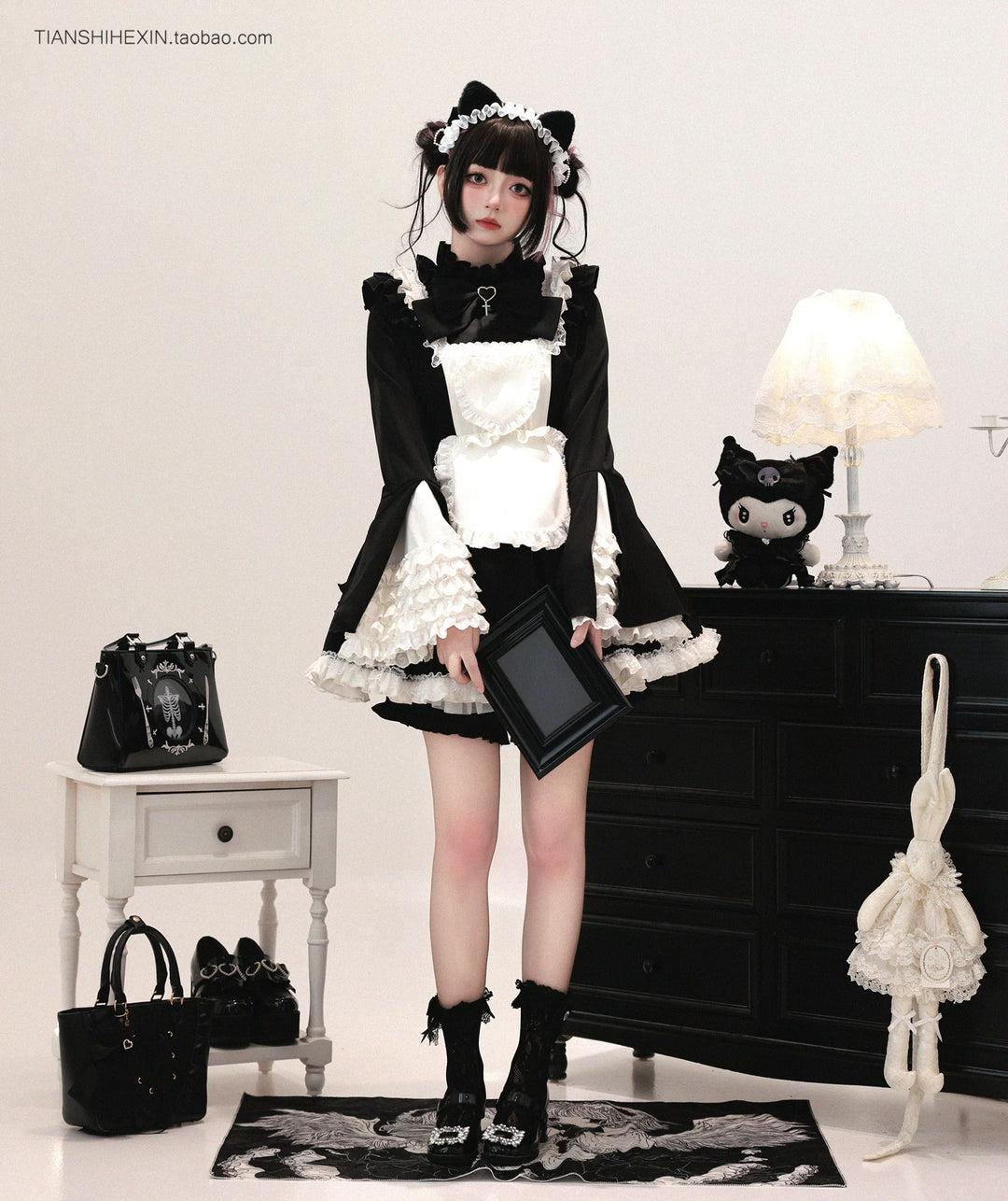 Maid-Inspired Dress Outfit, Detachable Apron 44427:807865