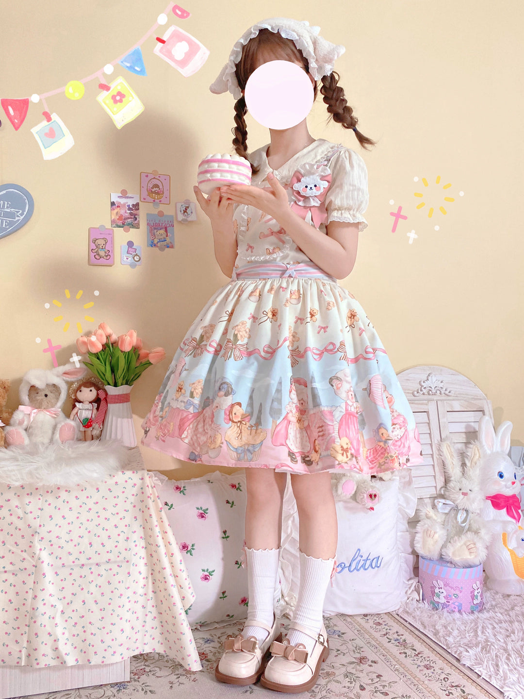 Sweet Lolita Dress With Goat Waltz Print JSK Dress Set 31740:372956