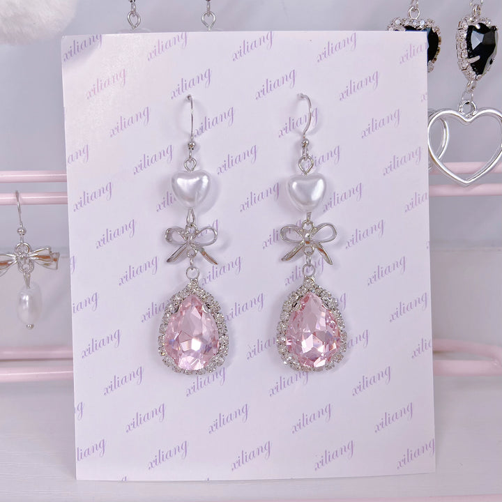 Jirai Kei Earrings Ryousangata Lolita Heart Rhinestone Ball Earrings 28908:358428