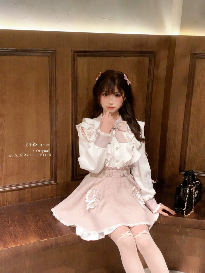 Pink and White Ryousangata Tweed Dress, Elastic Shorts 44755:825244