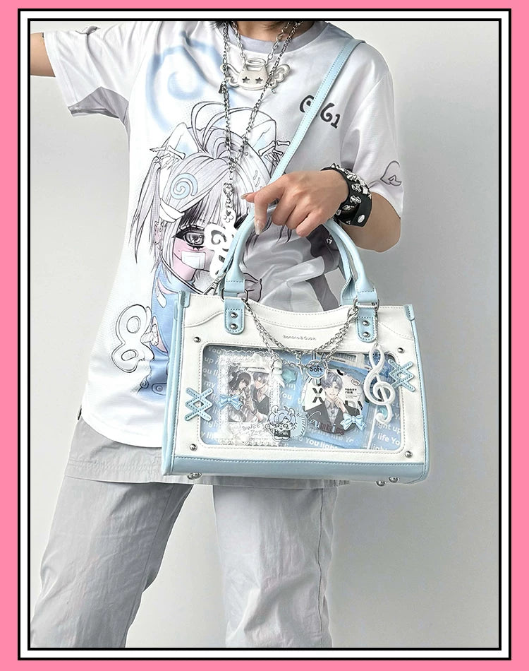 Y2K Square Shaped Ita Bag, Clear Window & Star Chain 45418:848138