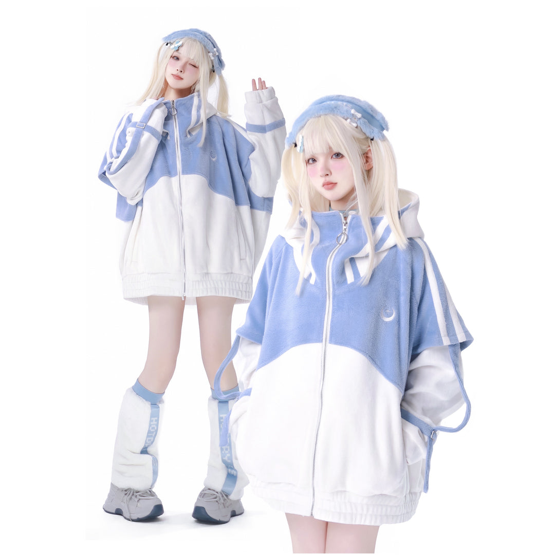 Jirai Kei Winter Coat Plush Hooded Sports Set 34498:465510