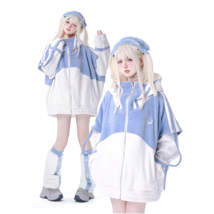 Jirai Kei Winter Coat Plush Hooded Sports Set 34498:465510