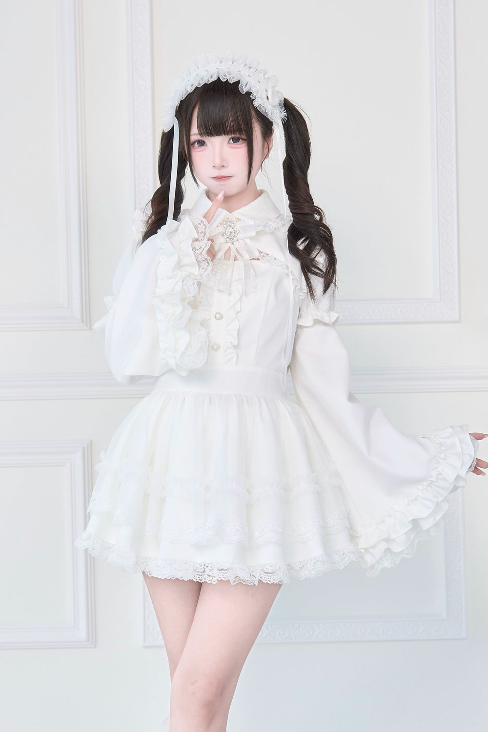 Jirai Kei Dress, Detachable Princess Sleeves, Safety Shorts (White / L M) 43608:780675