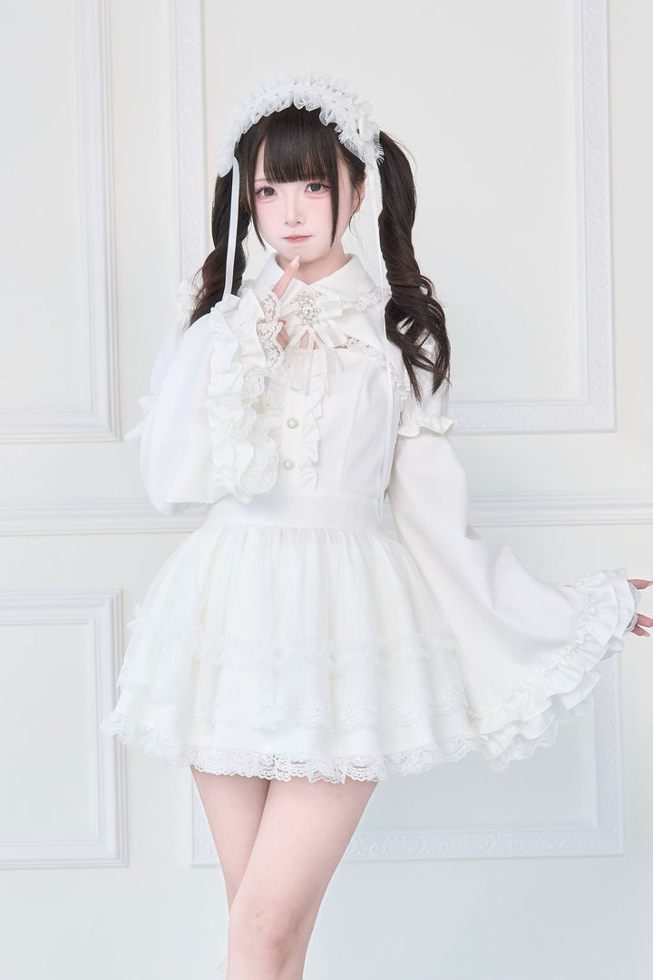Jirai Kei Dress, Detachable Princess Sleeves, Safety Shorts (White / L M) 43608:780675