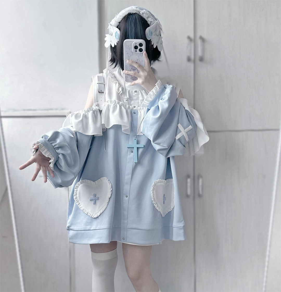 Tenshi Kaiwai Oversized Hoodie Set, Heart & Cross Details 45462:850911