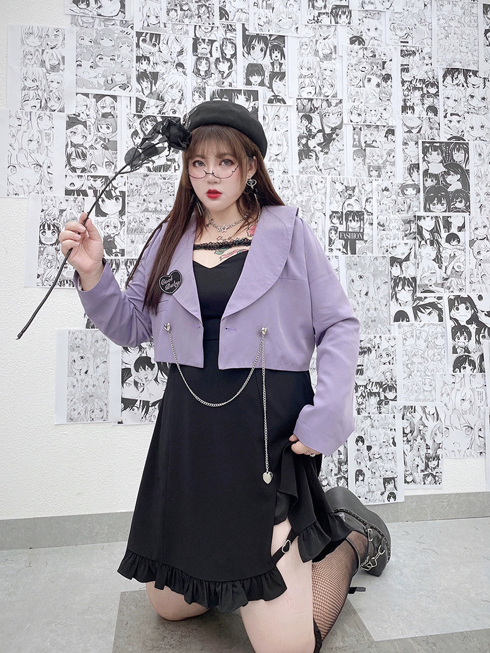 Plus Size Black Purple Suit Jacket Black Jumper Dress (2XL 3XL 4XL XL) 29866:361202 (2XL 3XL 4XL XL) 29866:361202