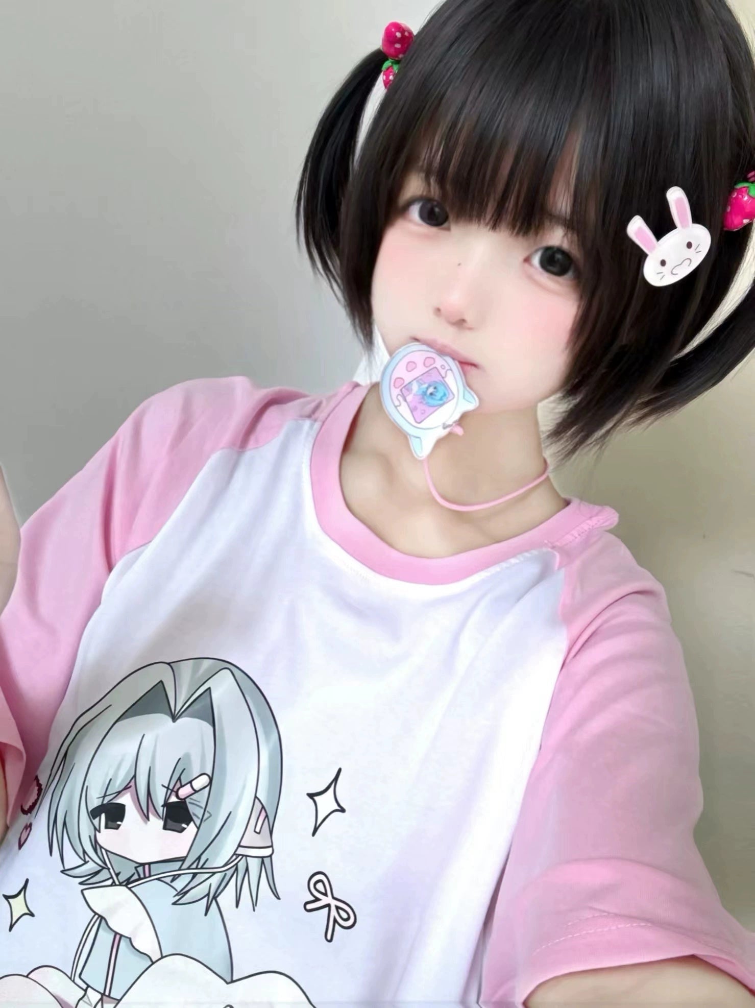 Jirai Kei Shirt Pink Raglan Sleeve Anime Top 37998:577966