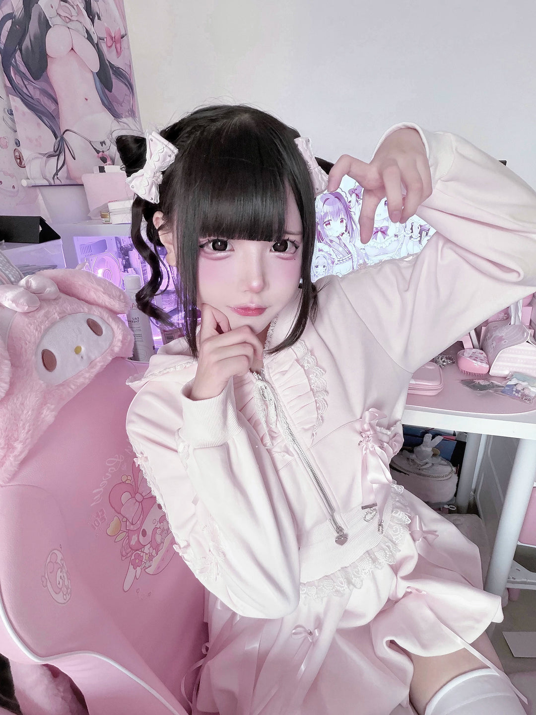 Pink Ryousangata Jacket & Skirt Set, Lace and Ribbon 46112:875227