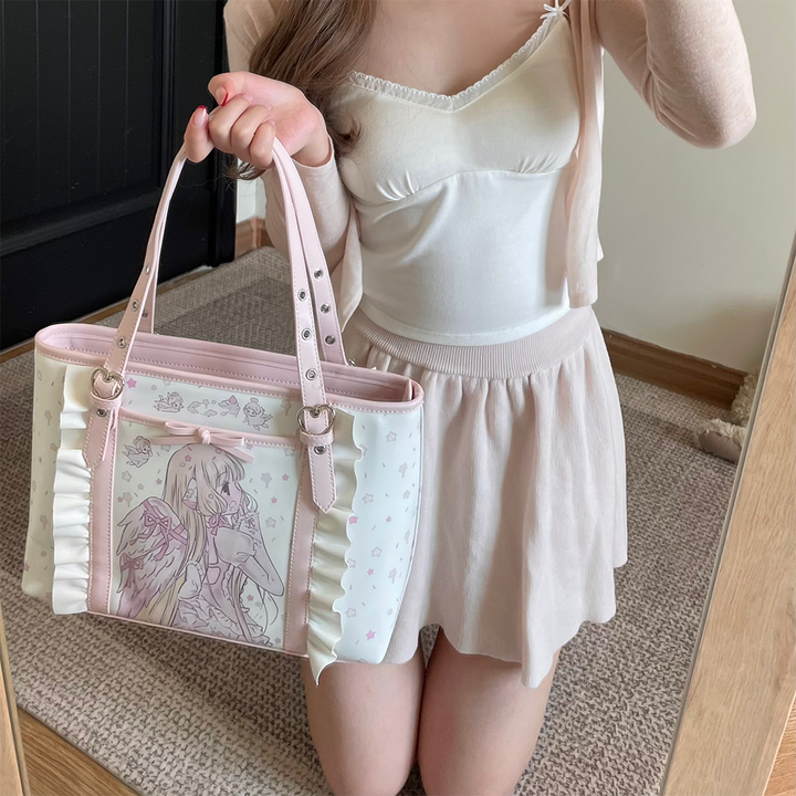 Kawaii Bag Pink Tote Bag Anime Girl Print Shoulder Bag 42229:733281