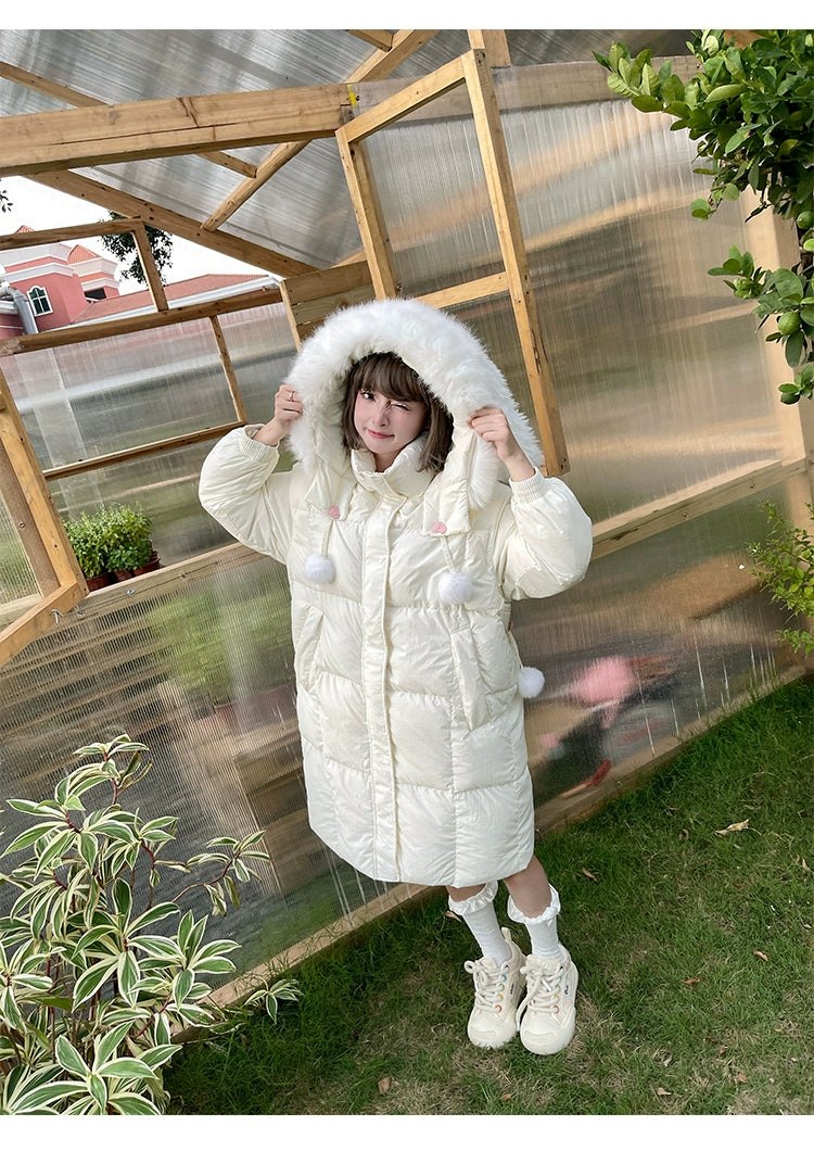 Kawaii Winter Coat Rabbit Ear Hooded Long Down Jacket 40340:665622