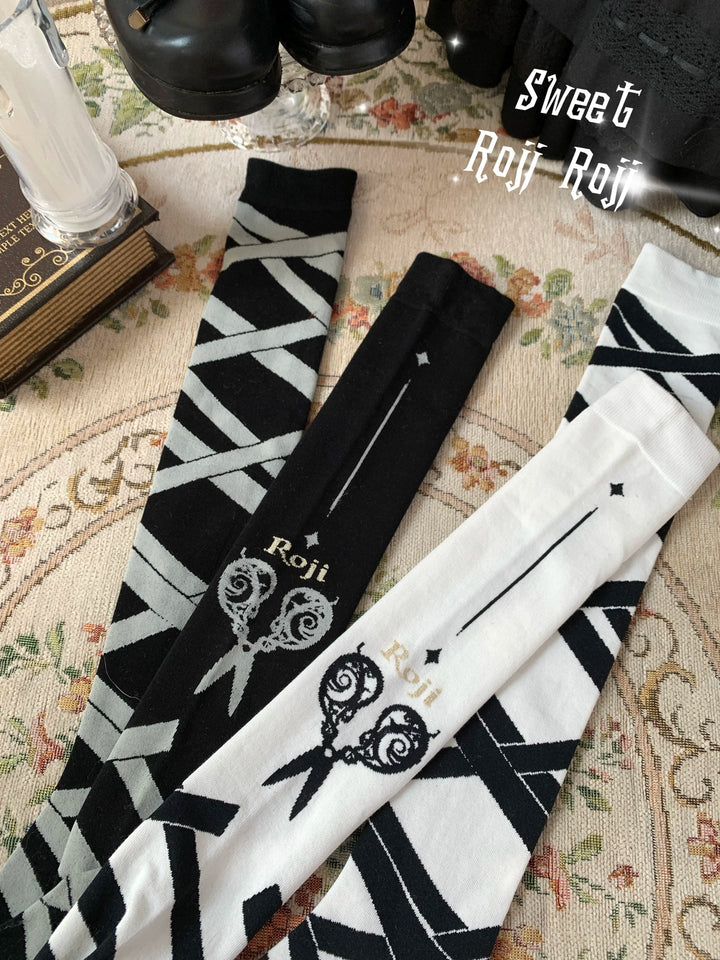 Gothic Lolita Over-the-Knee Socks, Scissor & Ribbon Patterns 44715:822265