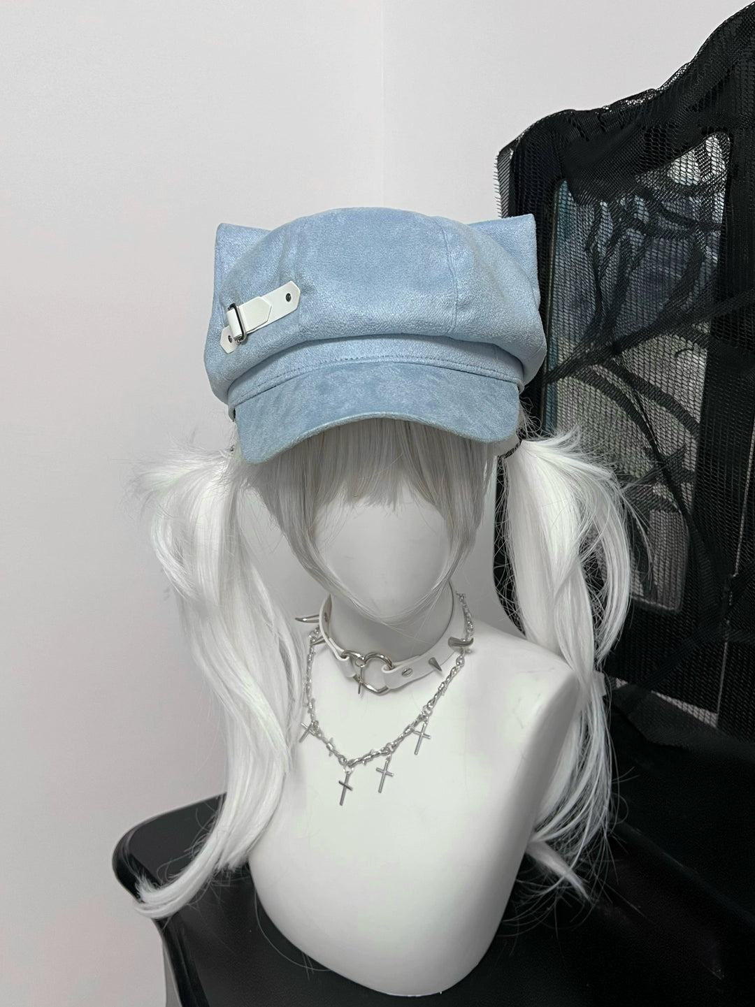 Jirai Kei Hat Blue Black Detachable Wings Cat Ear Beret 40038:649654